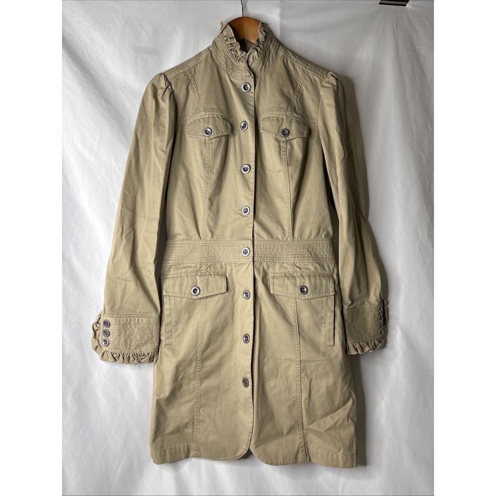 Eddie Bauer Cotton Ruffled Khaki Lightweight Jacket S Stand Up Collar Utility
